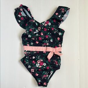 Janie and Jack Girls Floral One-Piece Swimsuit with Pink Bow